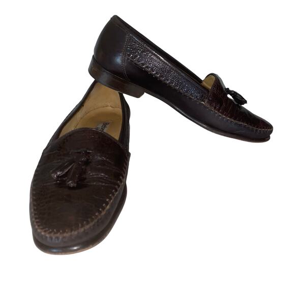 Belvedere Florence Genuine Ostrich Tassel Loafers Brown Leather 10.5M Italy